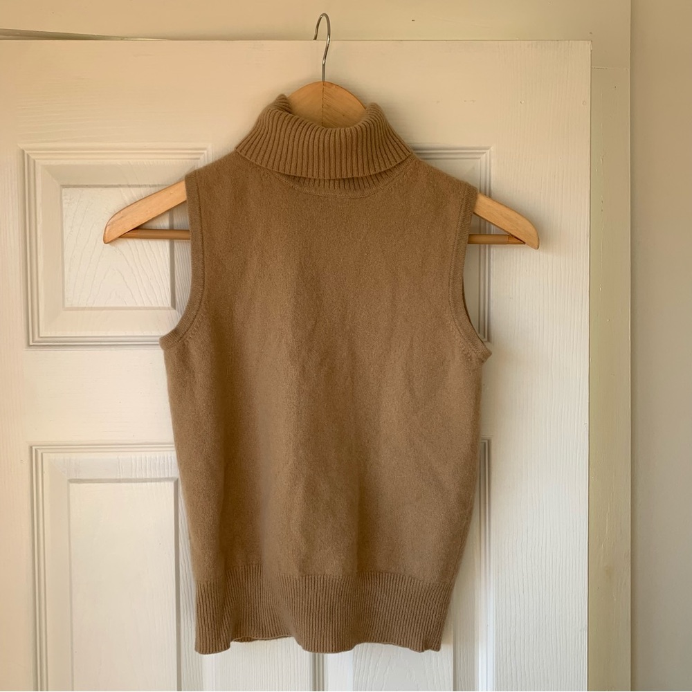 Vintage Lord & Taylor Two-Ply Camel Cashmere Sleeveless Turtleneck Sweater
